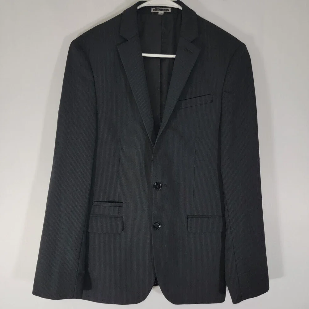 Express Photographer Men's Sport Coat Two Button CH Black Striped 36R Fitted‎